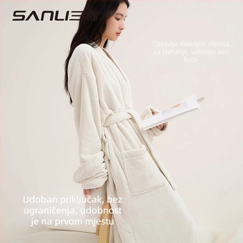 Unisex kupaonski ogrtač za parove s Panda izvezom, Coral fleece materijal