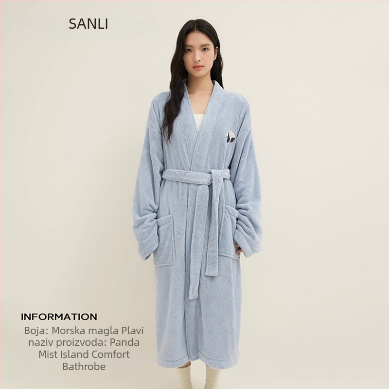 Unisex kupaonski ogrtač za parove s Panda izvezom, Coral fleece materijal