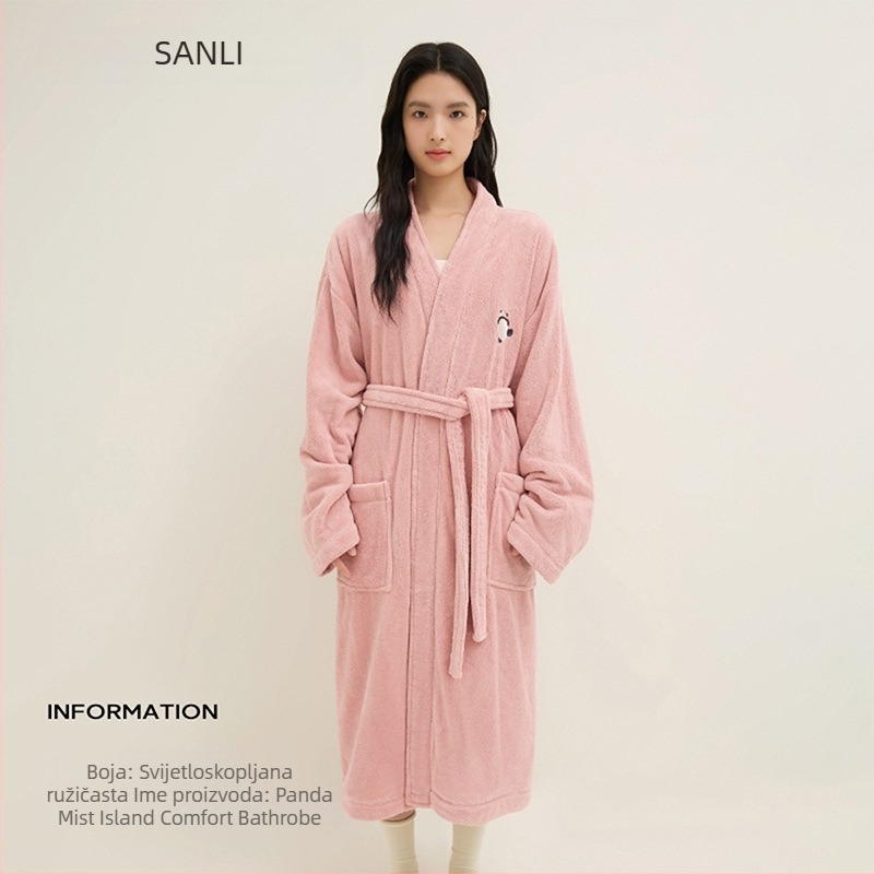 Unisex kupaonski ogrtač za parove s Panda izvezom, Coral fleece materijal