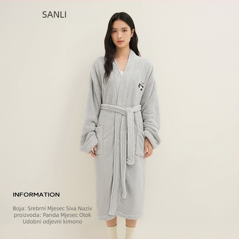 Unisex kupaonski ogrtač za parove s Panda izvezom, Coral fleece materijal