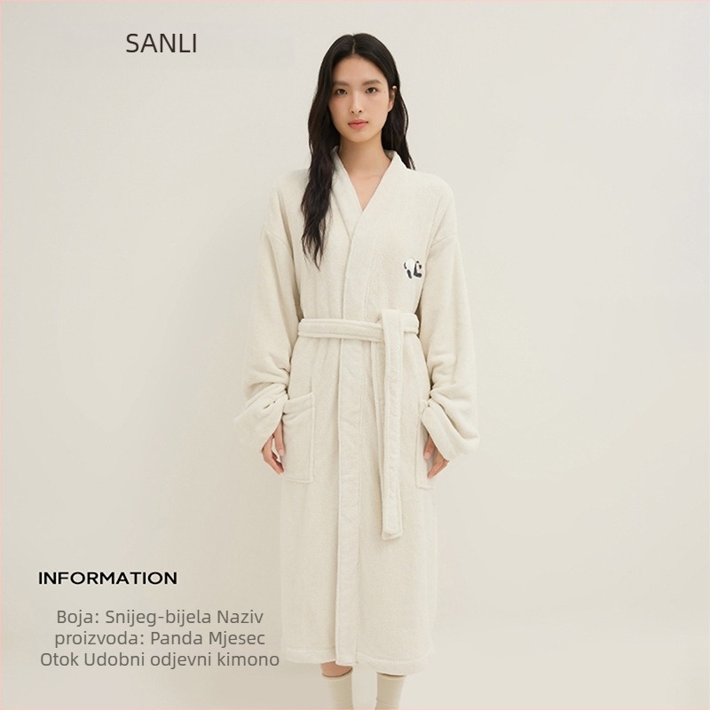 Unisex kupaonski ogrtač za parove s Panda izvezom, Coral fleece materijal