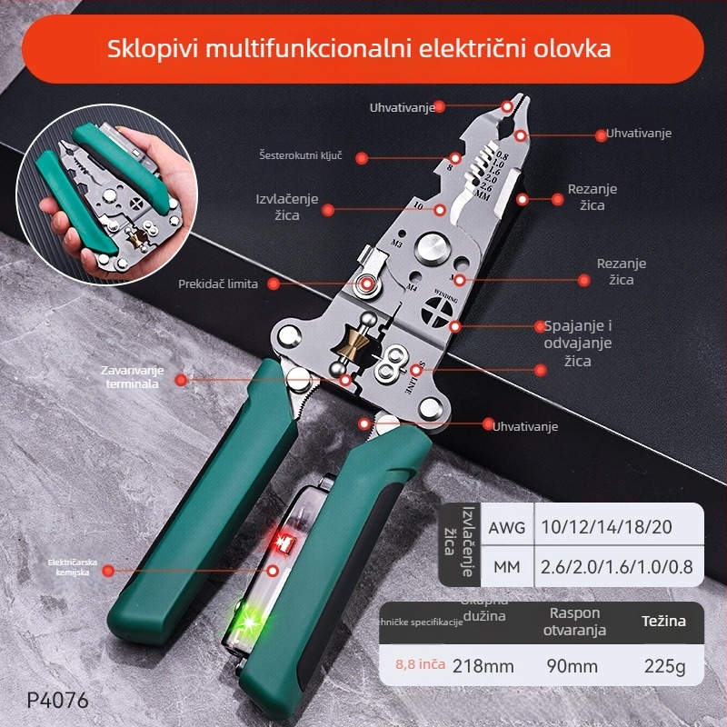 Sklopive kliješta za skidanje izolacije s detekcijom živog vodiča za električare (Brand: Enjoy; Težina: 0.20; Tip: kliješta za skidanje izolacije; Značajke: sklopive, Detekcija živog vodiča)