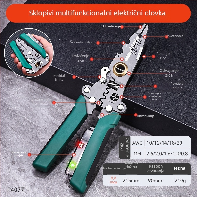 Sklopive kliješta za skidanje izolacije s detekcijom živog vodiča za električare (Brand: Enjoy; Težina: 0.20; Tip: kliješta za skidanje izolacije; Značajke: sklopive, Detekcija živog vodiča)