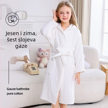 Dječji ogrtač za kupanje od 100% pamuka, zimski debeli, s kapuljom, unisex, upija i bez vlakana