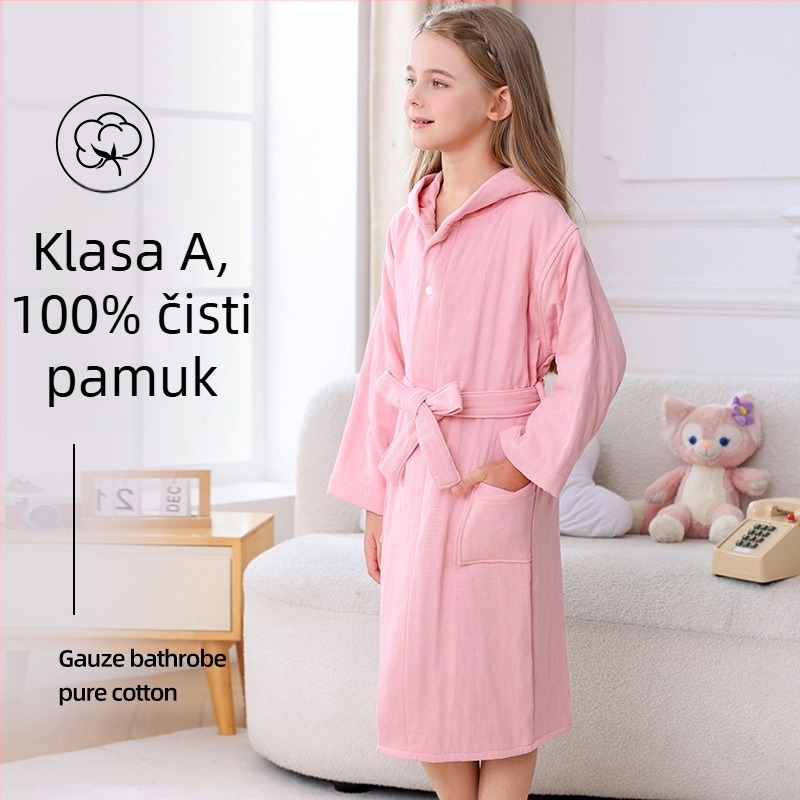 Dječji ogrtač za kupanje od 100% pamuka, zimski debeli, s kapuljom, unisex, upija i bez vlakana