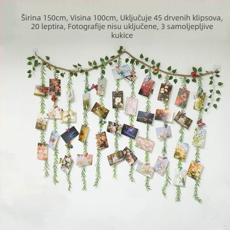 Dekor zidnih fotografija s auto-prijanjivim konopnim užetnim klipsama, stil drveno/pleteno, jednostavan dizajn, bez bušenja