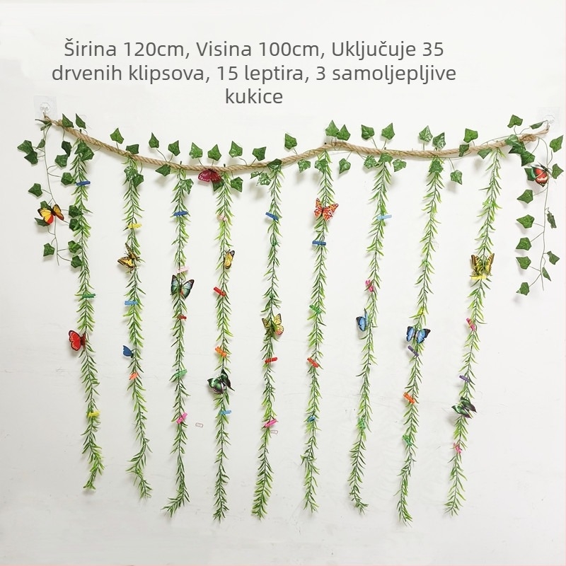 Dekor zidnih fotografija s auto-prijanjivim konopnim užetnim klipsama, stil drveno/pleteno, jednostavan dizajn, bez bušenja