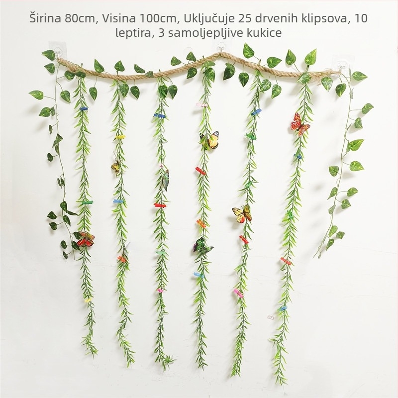 Dekor zidnih fotografija s auto-prijanjivim konopnim užetnim klipsama, stil drveno/pleteno, jednostavan dizajn, bez bušenja