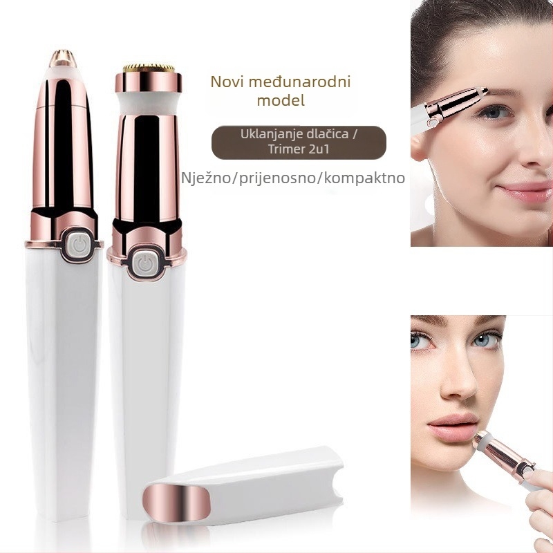 Električni brijač i depilator, 2-u-1 mini brijač za lice s trimerom za obrve, model BZ-205B, USB napajanje, ABS kućište, pogodan za mokro i suho korištenje.