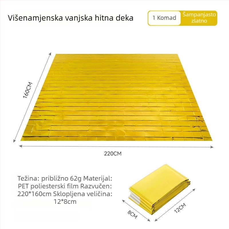Pelliot Piknik Podmetač i Vanjska Deka za Hitne Slučajeve, Prijenosna Toplinska Izolacija, Reflektirajuća, Protuklizna