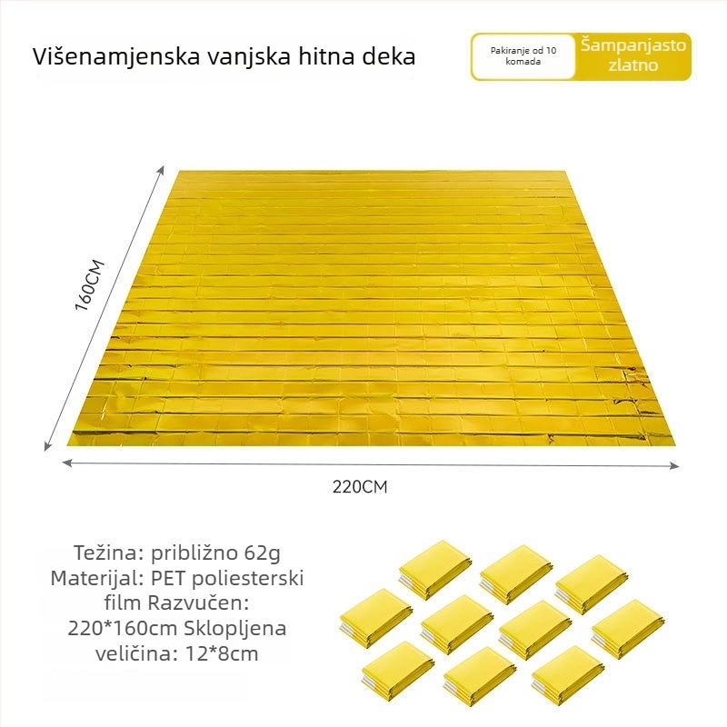 Pelliot Piknik Podmetač i Vanjska Deka za Hitne Slučajeve, Prijenosna Toplinska Izolacija, Reflektirajuća, Protuklizna