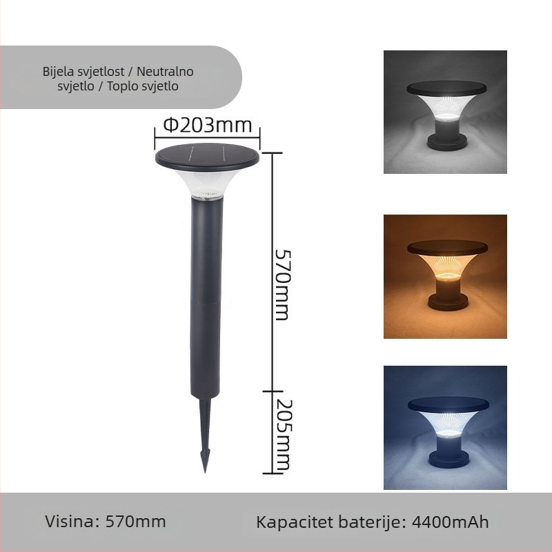 DONTA SG-2 vanjska LED solarna svjetiljka za tlo, aluminij, IP65, 7W, trajanje 6–12 sati