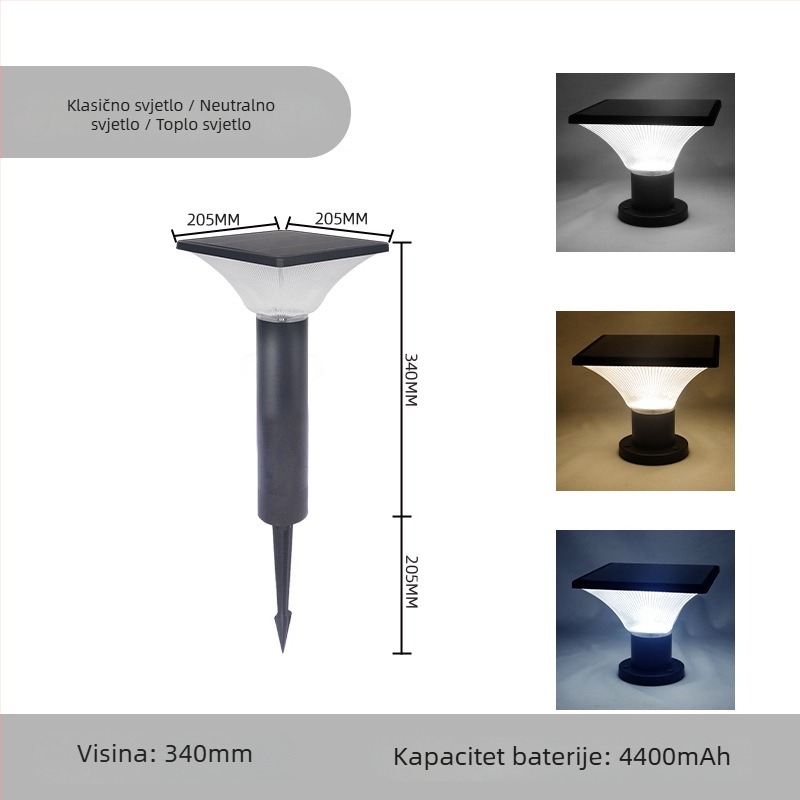 DONTA SG-2 vanjska LED solarna svjetiljka za tlo, aluminij, IP65, 7W, trajanje 6–12 sati