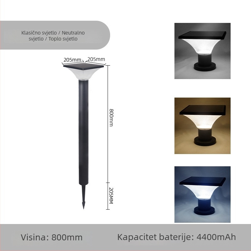 DONTA SG-2 vanjska LED solarna svjetiljka za tlo, aluminij, IP65, 7W, trajanje 6–12 sati