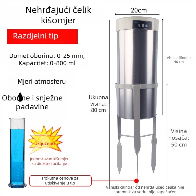 Kišomjer s plastičnom cijevi, model J16022, edukativni instrument za osnovnu školu – znanost i geografija.