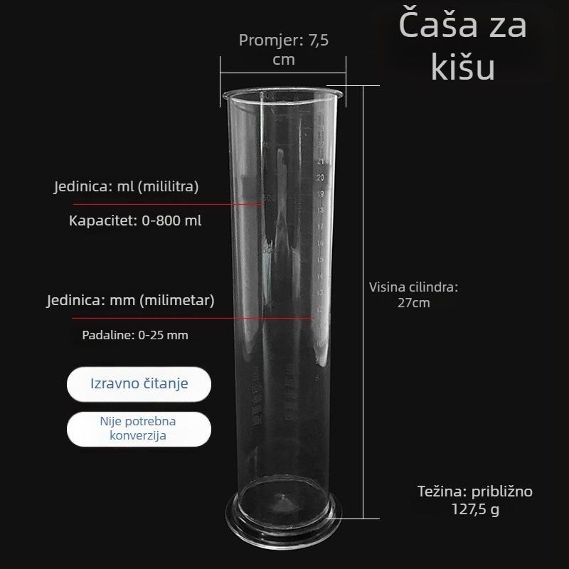 Plastični kišomjer za nastavu prirodoslovlja i geografije u osnovnoj školi, demonstracijski uređaj.