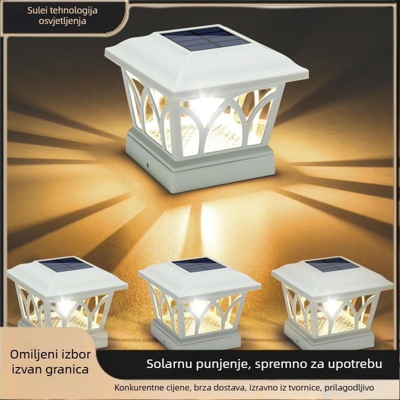 Solarna svjetiljka za stubove i ograde – LED s wolframom nitom, IPX4, 0,5W, 1,2V, 12–16h