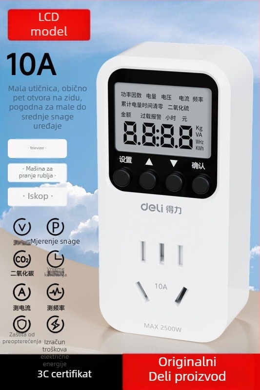 Effective DL333502 Monitor snage za utičnicu – mjerni uređaj za potrošnju električne energije s LCD zaslonom, 10A, 3C potvrđeno