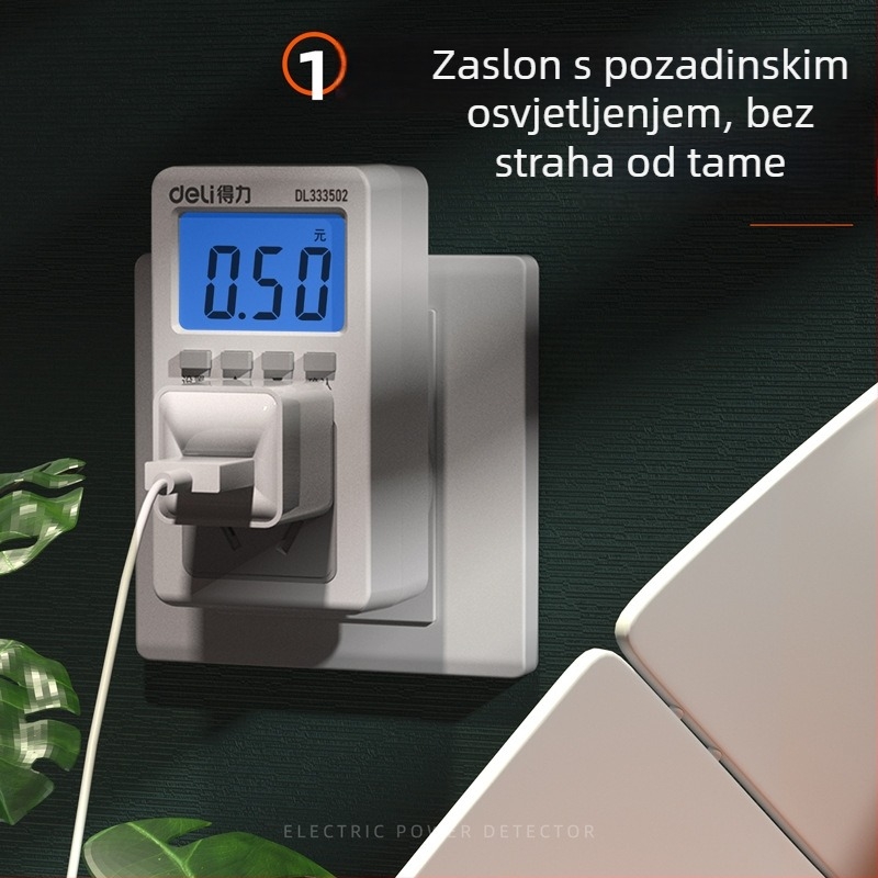 Effective DL333502 Monitor snage za utičnicu – mjerni uređaj za potrošnju električne energije s LCD zaslonom, 10A, 3C potvrđeno