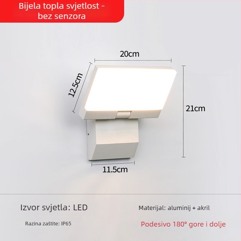 Vanjska vodootporna senzorska zidna svjetiljka za vile, dvorišta i vrtove - sklopiva i rotirajuća, 220V, 36 LED, 990 lm, IP65, 3000-6500K