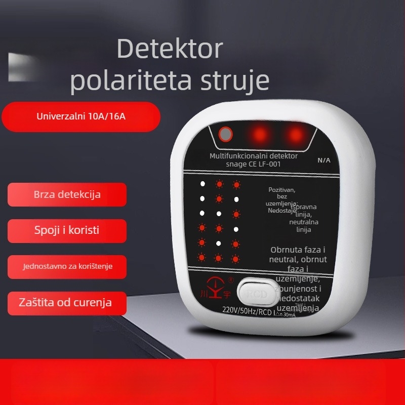 Fazni detektor i tester utičnice Kawashu LF-001 (Fazna detekcija; Tester utičnice; Polaritet; Curanje; Uzemljenje)