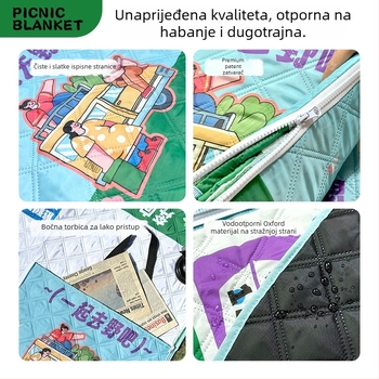 Piknik podmetač s protukliznim slojem i vodootpornim slojem, površina od Oxford platna i podstava od sprej-pokrivenog pamuka, težina 1000 g, sklopiva, prijenosna za kampiranje i piknik, za 1–2, 2–4 ili 4–6 osoba