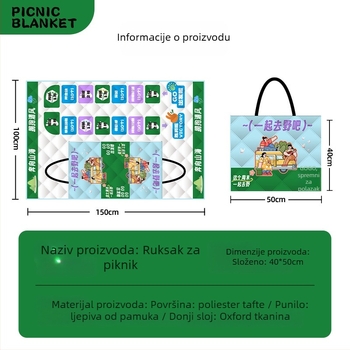 Piknik podmetač s protukliznim slojem i vodootpornim slojem, površina od Oxford platna i podstava od sprej-pokrivenog pamuka, težina 1000 g, sklopiva, prijenosna za kampiranje i piknik, za 1–2, 2–4 ili 4–6 osoba