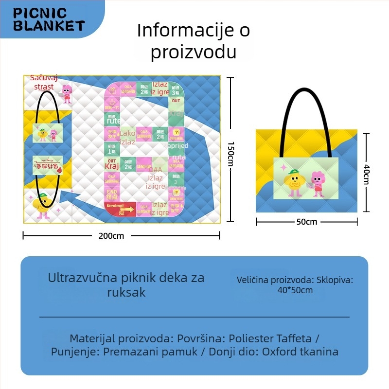 Piknik podmetač s protukliznim slojem i vodootpornim slojem, površina od Oxford platna i podstava od sprej-pokrivenog pamuka, težina 1000 g, sklopiva, prijenosna za kampiranje i piknik, za 1–2, 2–4 ili 4–6 osoba