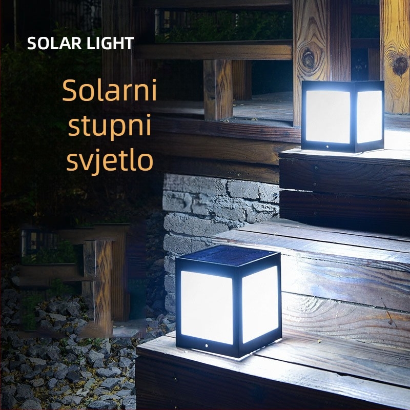 Solarna LED kolumna svjetiljka, vanjska IP65 vodootporna, 5W, 2.4V, indukcijski prekidač, model Square Column Head Lamp