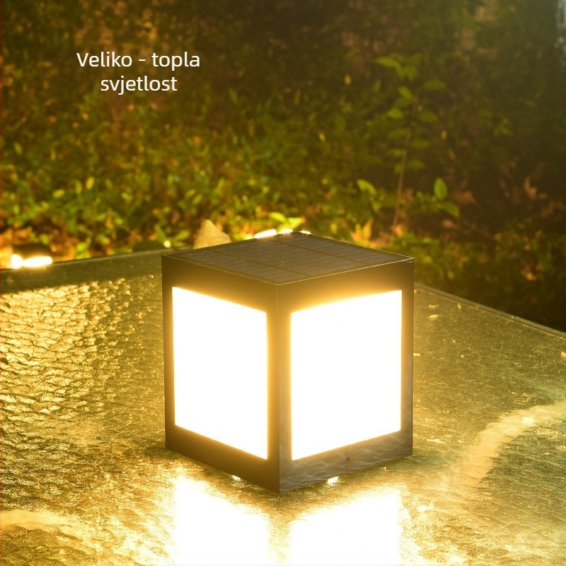 Solarna LED kolumna svjetiljka, vanjska IP65 vodootporna, 5W, 2.4V, indukcijski prekidač, model Square Column Head Lamp