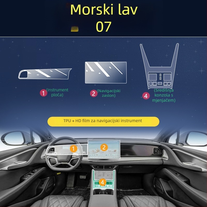 BYD Hiace 07EV unutarnji zaštitni film za središnju ploču i zaslon navigacije – TPU kaljeni zaštitni film, otporan na visoke i niske temperature, opća namjena