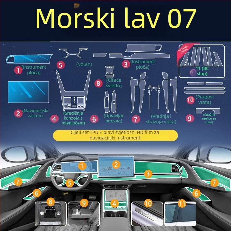 BYD Hiace 07EV unutarnji zaštitni film za središnju ploču i zaslon navigacije – TPU kaljeni zaštitni film, otporan na visoke i niske temperature, opća namjena