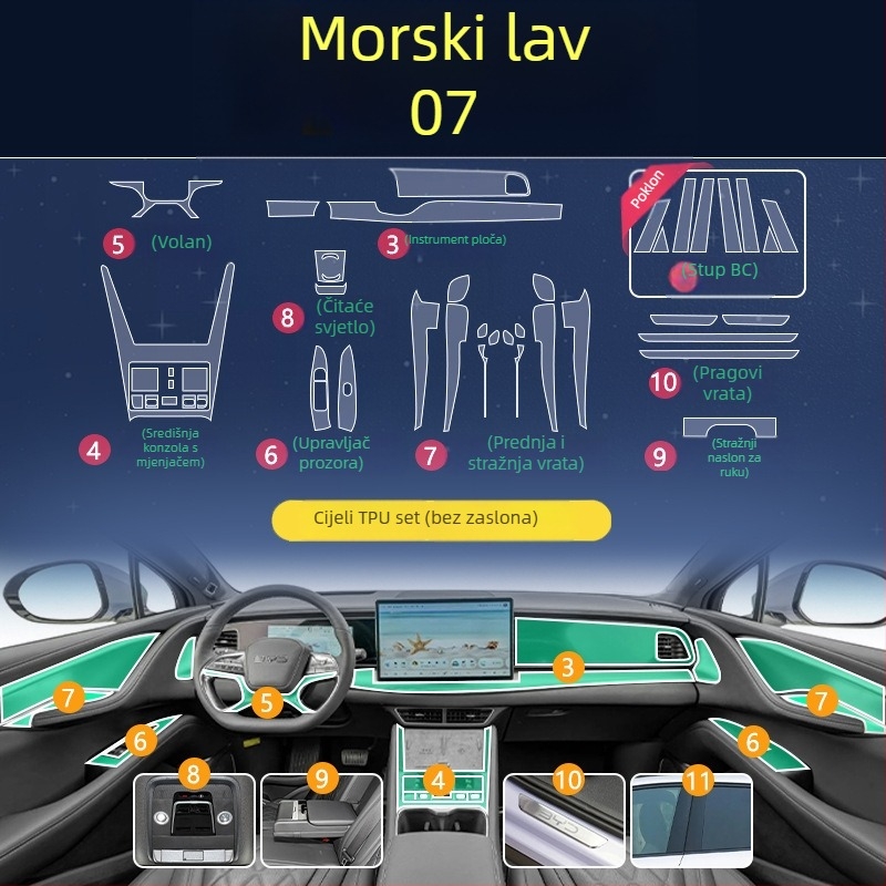 BYD Hiace 07EV unutarnji zaštitni film za središnju ploču i zaslon navigacije – TPU kaljeni zaštitni film, otporan na visoke i niske temperature, opća namjena