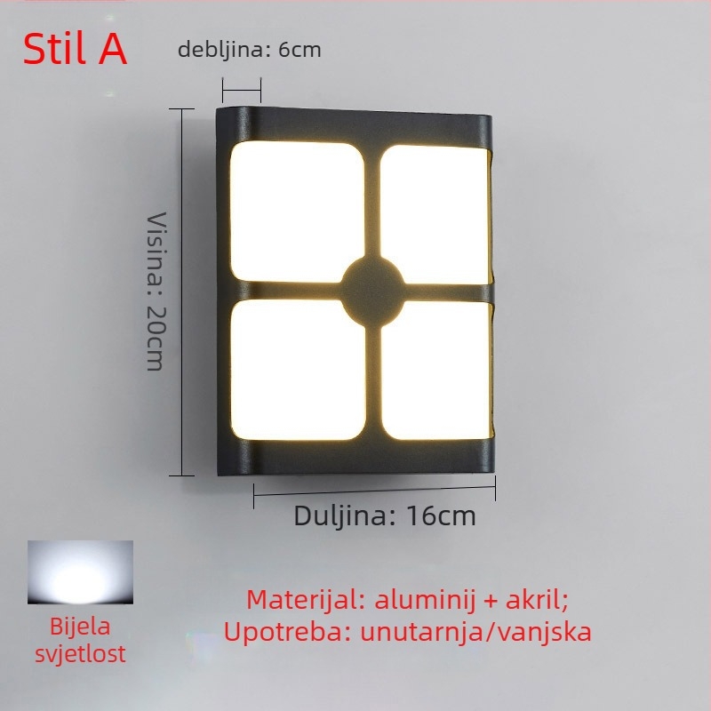 LED vanjska zidna svjetiljka – jednostavan moderni stil za vanjske zidove, dvorište, balkon i stubište; IP65, LED izvor svjetla, 0.95W, 220V, LJ-9125