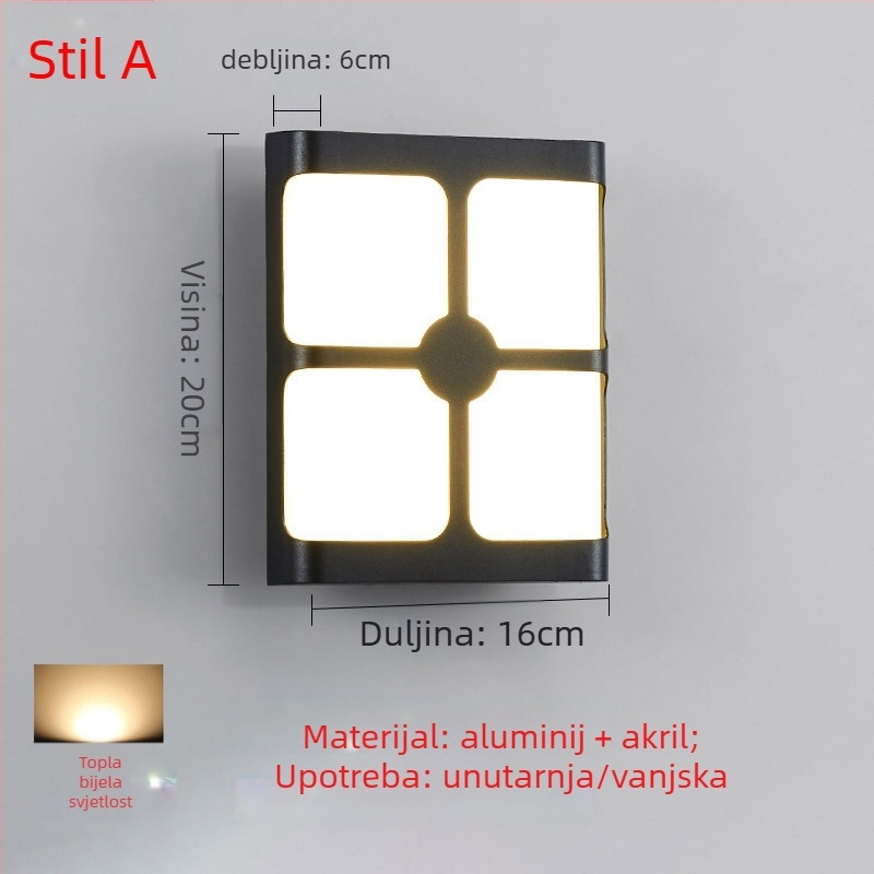 LED vanjska zidna svjetiljka – jednostavan moderni stil za vanjske zidove, dvorište, balkon i stubište; IP65, LED izvor svjetla, 0.95W, 220V, LJ-9125