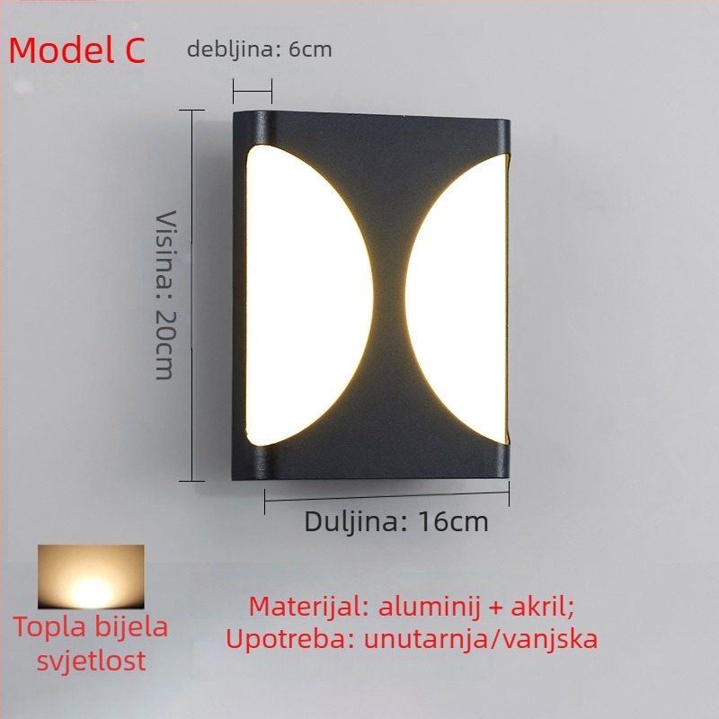 LED vanjska zidna svjetiljka – jednostavan moderni stil za vanjske zidove, dvorište, balkon i stubište; IP65, LED izvor svjetla, 0.95W, 220V, LJ-9125