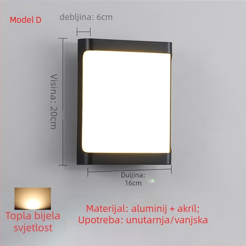 LED vanjska zidna svjetiljka – jednostavan moderni stil za vanjske zidove, dvorište, balkon i stubište; IP65, LED izvor svjetla, 0.95W, 220V, LJ-9125