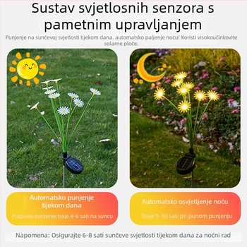 Daisy ground lamp – solarno vanjsko osvjetljenje dvorišta, oblik biljke, nehrđajući čelik, IP65, 3W, 6–12 sati rada