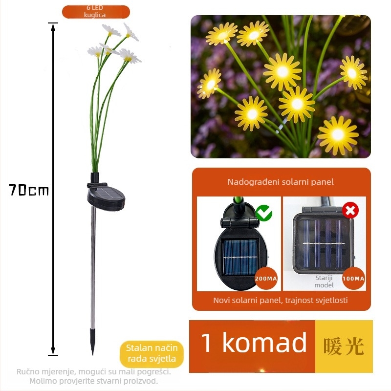 Daisy ground lamp – solarno vanjsko osvjetljenje dvorišta, oblik biljke, nehrđajući čelik, IP65, 3W, 6–12 sati rada