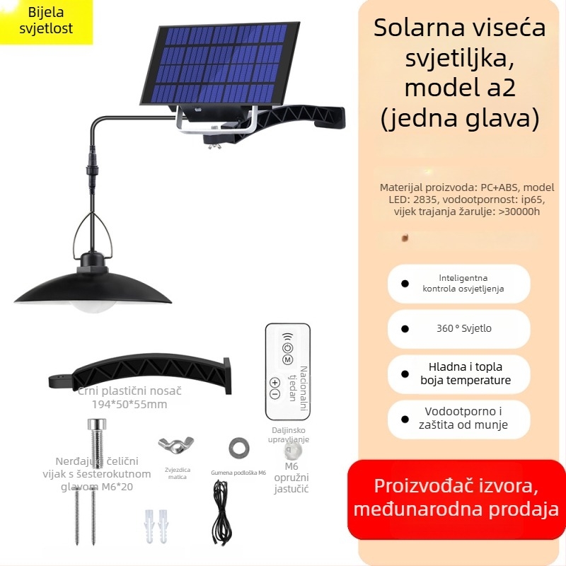 LED solarni luster za vanjsku rasvjetu, ukras vrtu, IP65, 15W, 6–12h radnog vremena, senzor svjetla, model A2