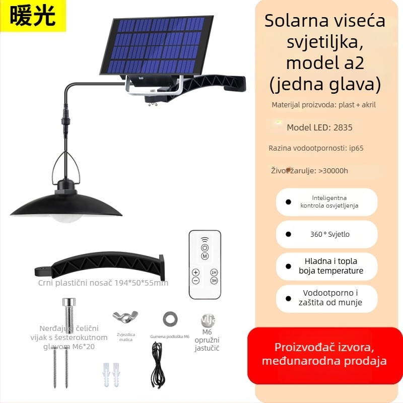 LED solarni luster za vanjsku rasvjetu, ukras vrtu, IP65, 15W, 6–12h radnog vremena, senzor svjetla, model A2