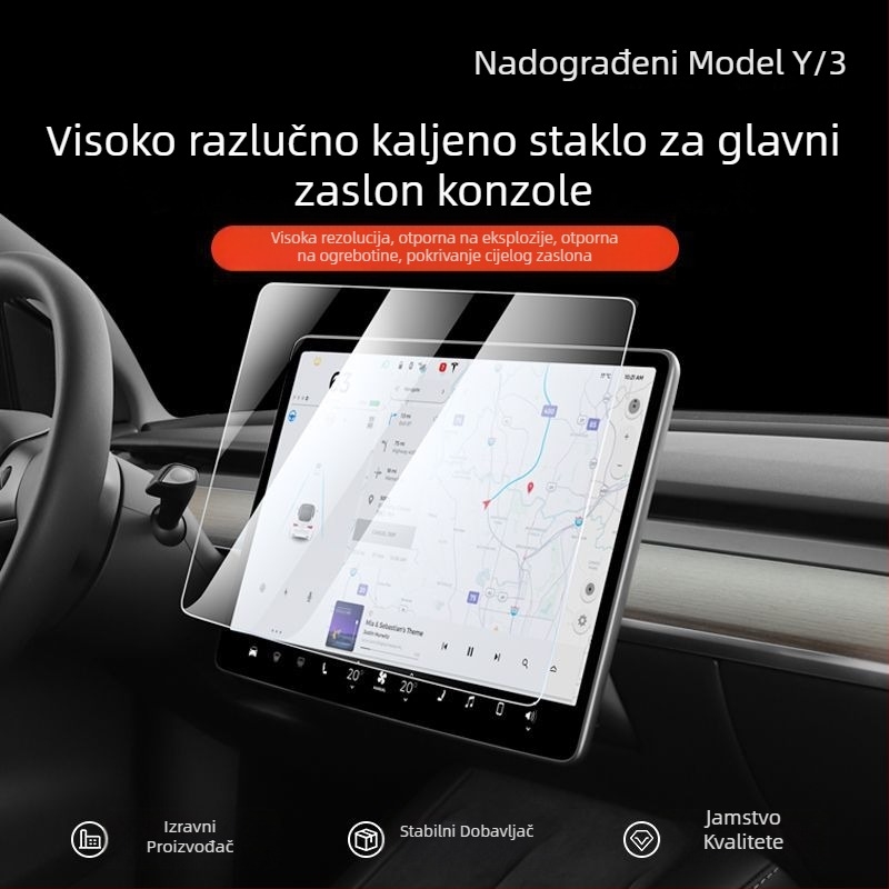 Tesla Model 3 zaslon na središnjoj ploči — zaštitno staklo za središnji zaslon, HD unutarnji zaslon, montaža statičkim ljepilom, marka YZ