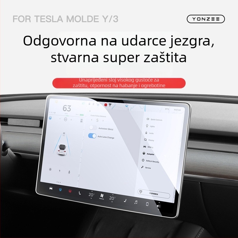 Tesla Model 3 zaslon na središnjoj ploči — zaštitno staklo za središnji zaslon, HD unutarnji zaslon, montaža statičkim ljepilom, marka YZ