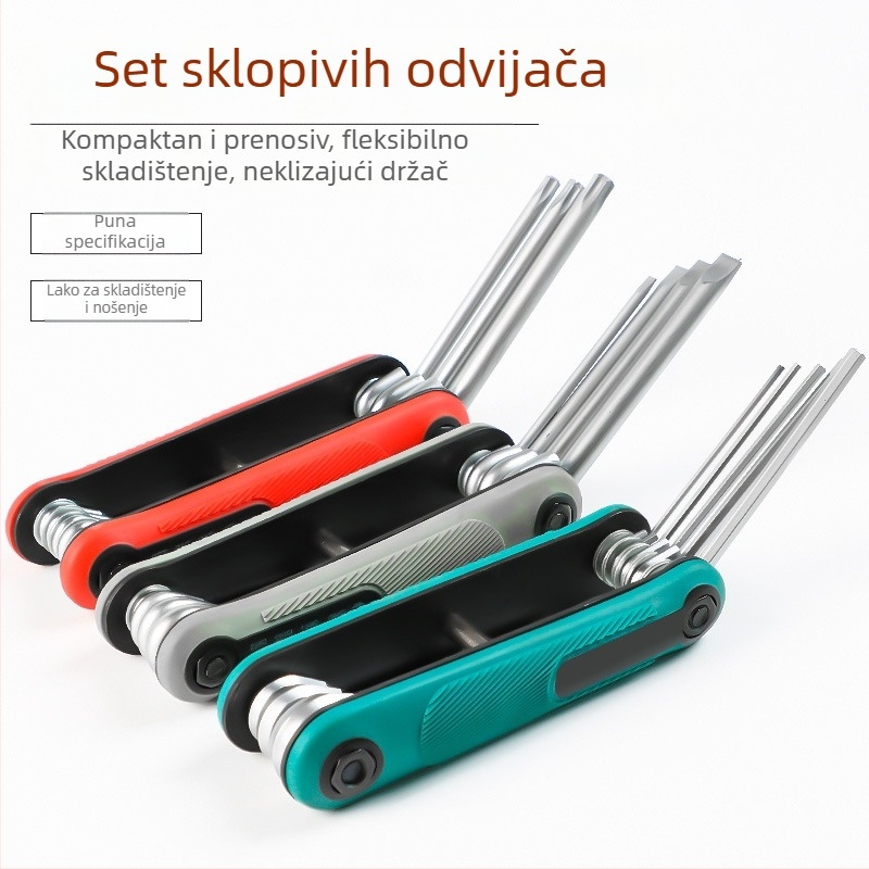 Sklopivi set imbus ključev s unutarnjim šesterokutnim glavama, od krom-vanadij čelika