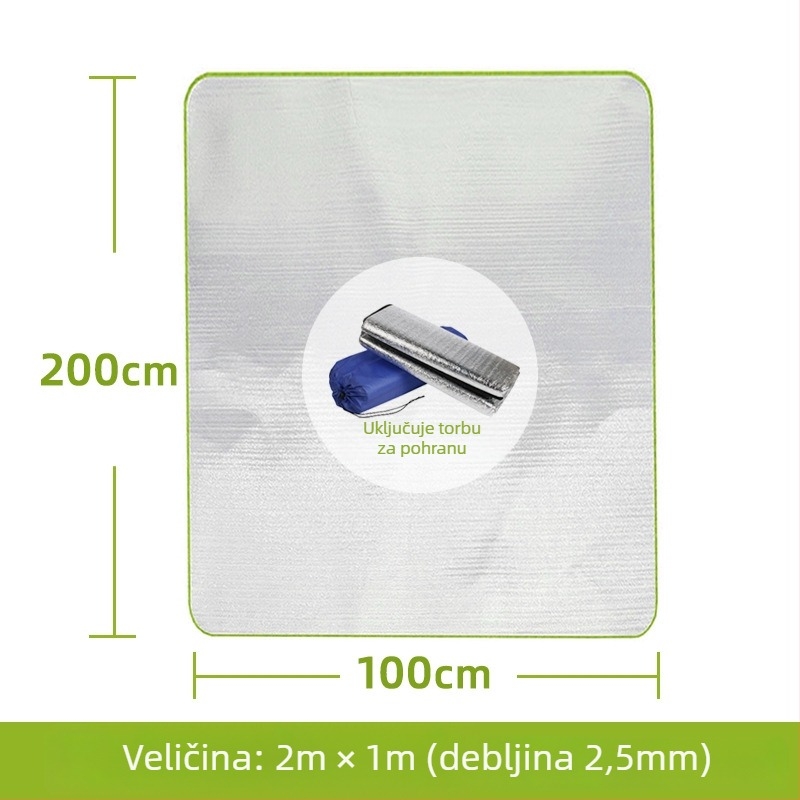Dvostrani madrac s aluminijskom folijom za vlagu – kampiranje, vanjska EVA izolacijska podloga, kvadratnog oblika, za 4–8 osoba