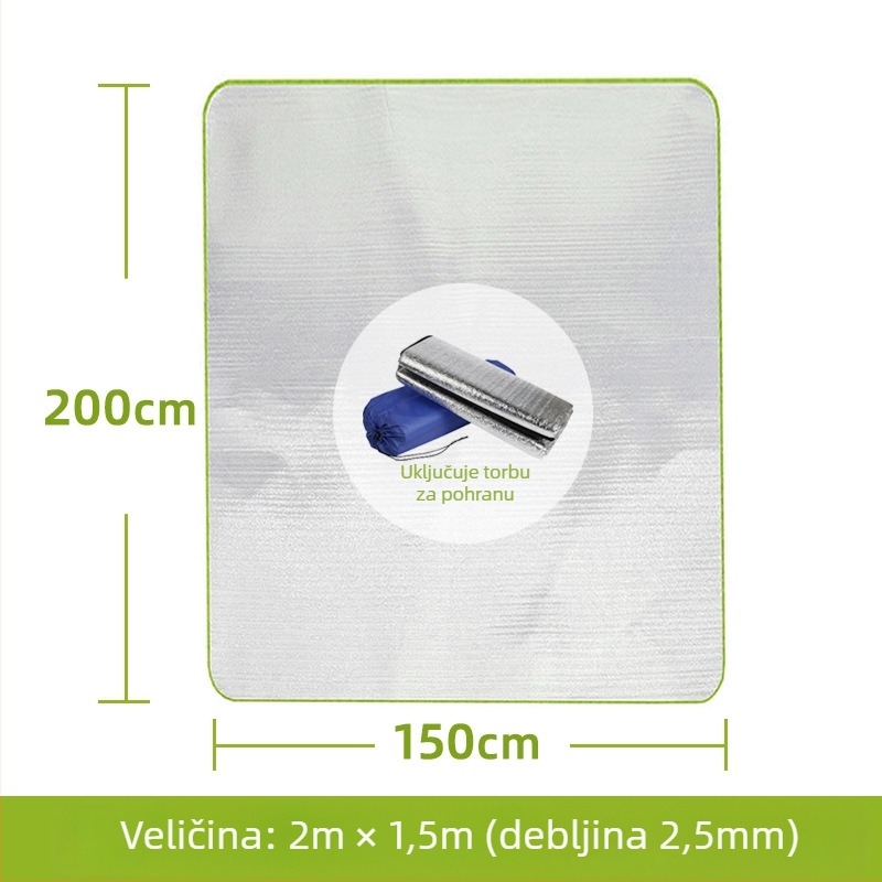 Dvostrani madrac s aluminijskom folijom za vlagu – kampiranje, vanjska EVA izolacijska podloga, kvadratnog oblika, za 4–8 osoba