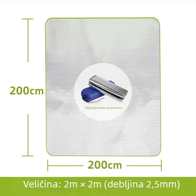 Dvostrani madrac s aluminijskom folijom za vlagu – kampiranje, vanjska EVA izolacijska podloga, kvadratnog oblika, za 4–8 osoba