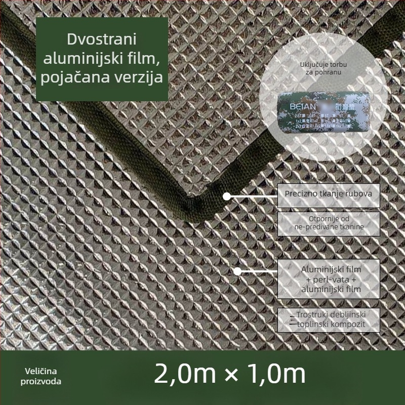 Dvostrani madrac s aluminijskom folijom za vlagu – kampiranje, vanjska EVA izolacijska podloga, kvadratnog oblika, za 4–8 osoba