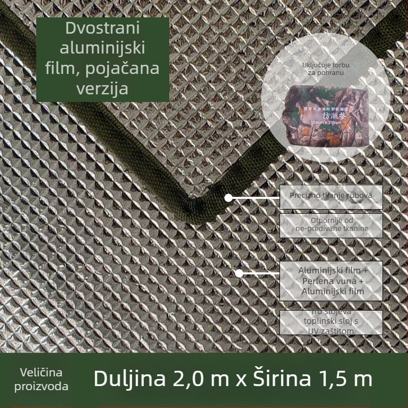 Dvostrani madrac s aluminijskom folijom za vlagu – kampiranje, vanjska EVA izolacijska podloga, kvadratnog oblika, za 4–8 osoba