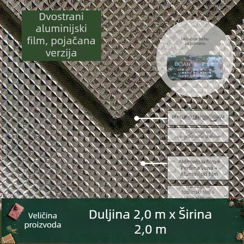 Dvostrani madrac s aluminijskom folijom za vlagu – kampiranje, vanjska EVA izolacijska podloga, kvadratnog oblika, za 4–8 osoba